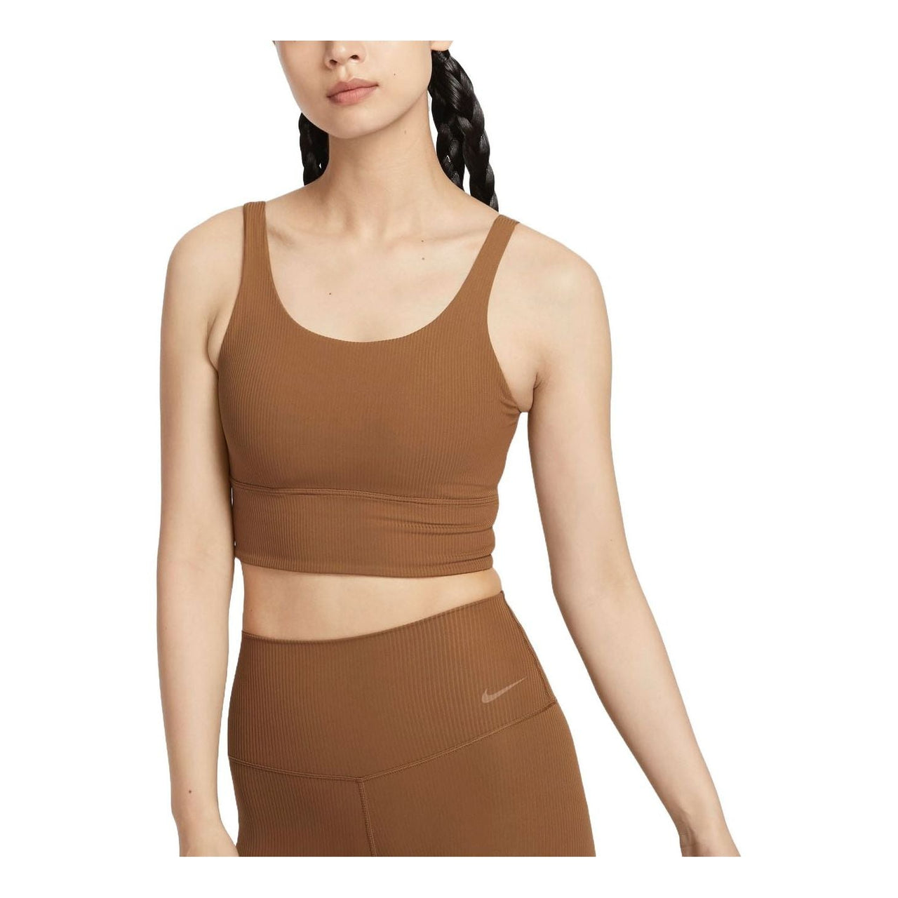 (WMNS) Nike Zenvy Rib Light-Support Padded Longline Sports Bra Asia Sizing 'Light British Tan' HF1543-281