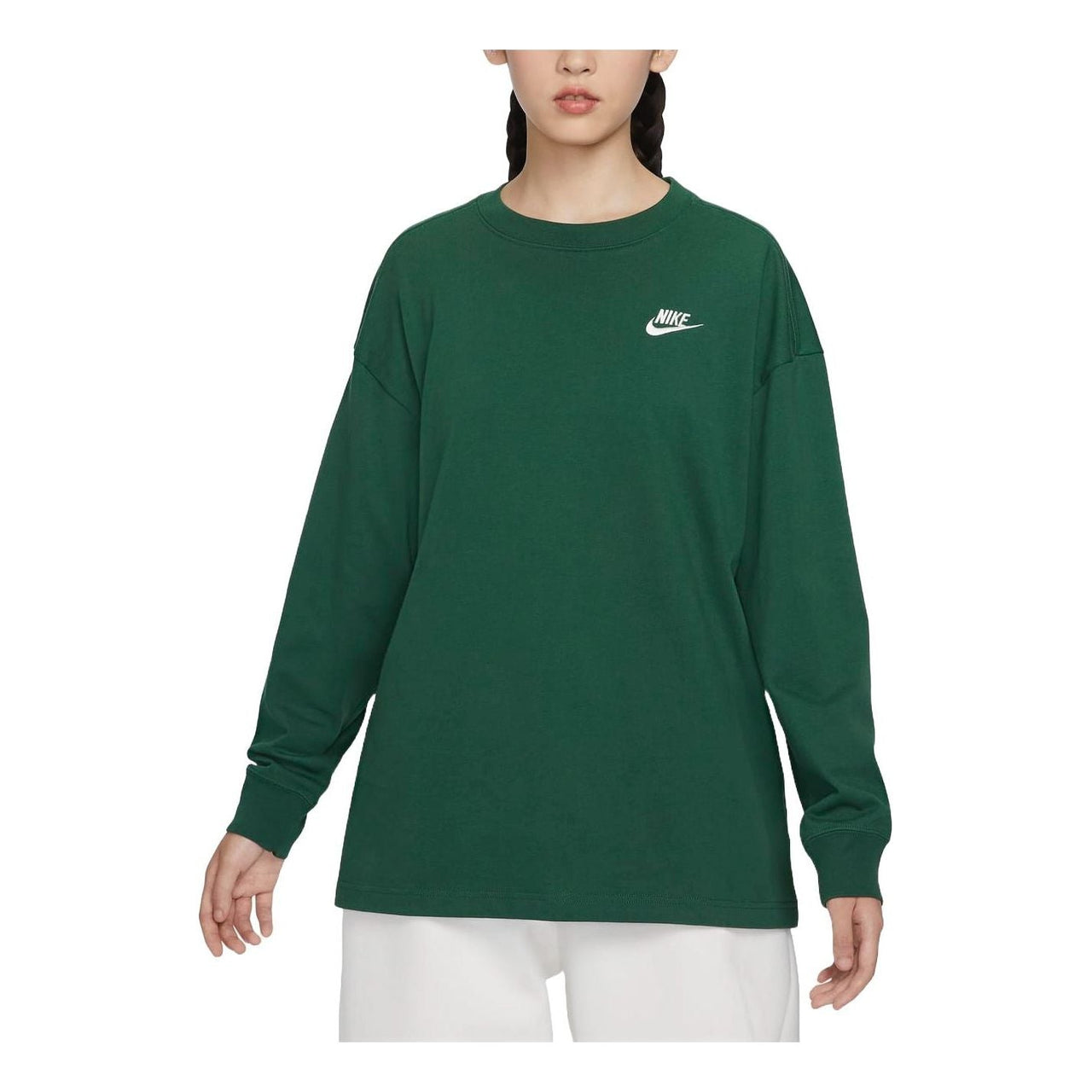 (WMNS) Nike Sportswear Essential Long Sleeve T-Shirt Asia Sizing 'Green' HJ0838-341