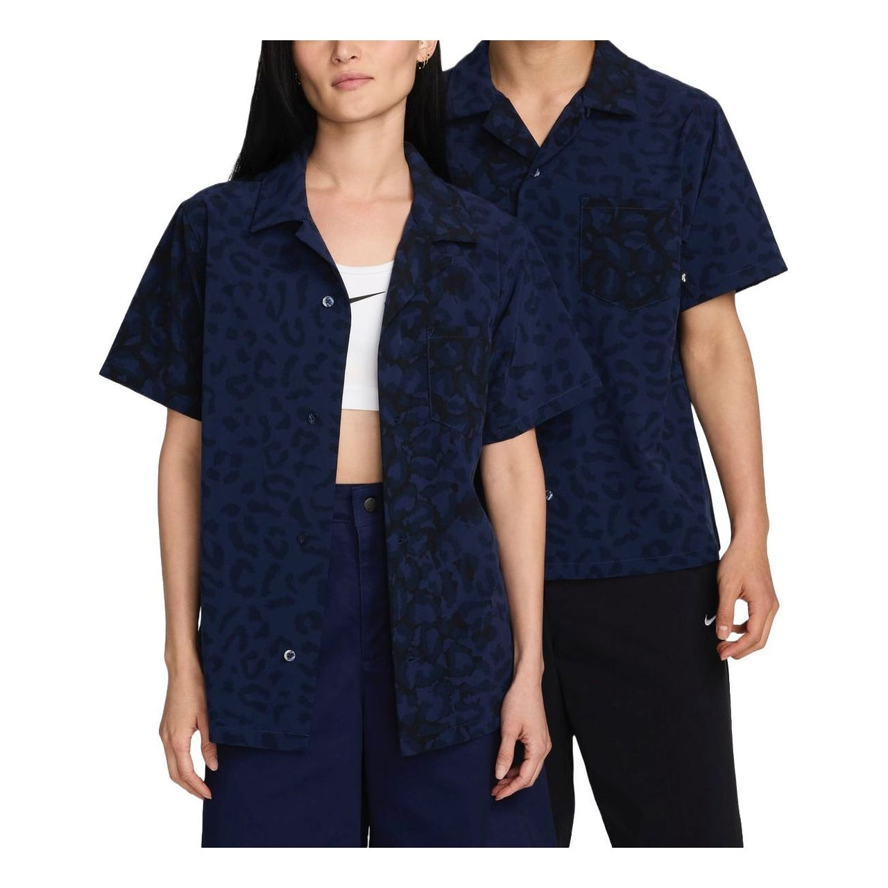 Nike Print Bowler Short Sleeve Button-Down Skate Shirt Asia Sizing 'Midnight Navy' FN2596-410