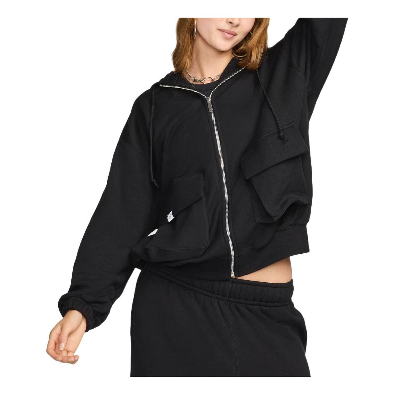 (WMNS) Nike Sportswear Oversized Full-Zip French Terry Hoodie Asia Sizing 'Black' FV7516-010