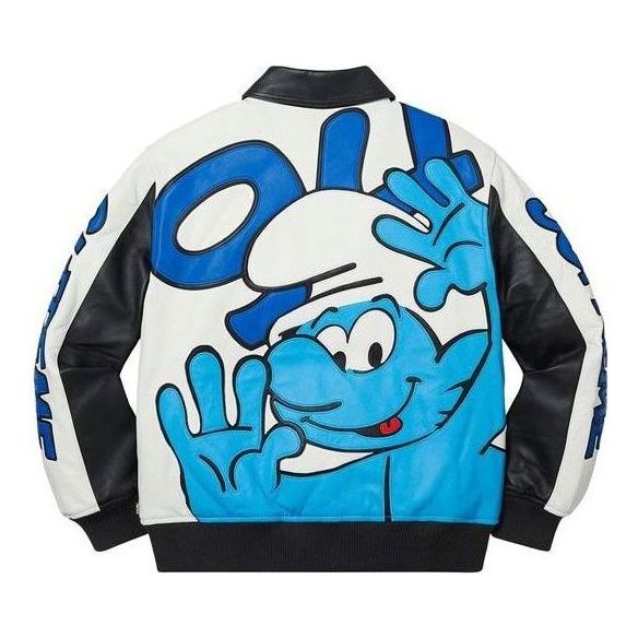 Supreme Smurfs Leather Varsity Jacket 'Black Blue White' SUP-FW20-166