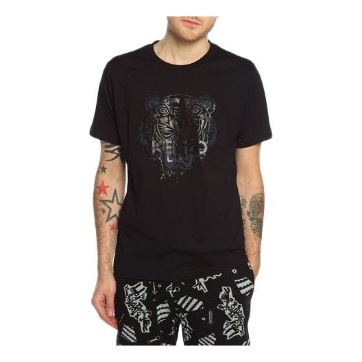 Men's KENZO Silver Printing Short Sleeve Black F465TS0504XJ99