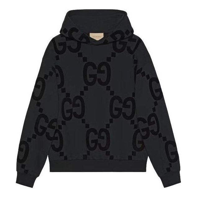 Gucci GG Flocked Print Cotton Fleece Sweatshirt 'Black' 768499-XJF37-1868