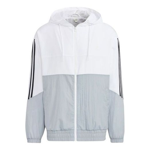 Men's adidas U Util Wb 2 Athleisure Casual Sports Woven Color Block Splicing Stripe Jacket White HN2423