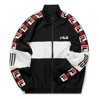 FILA FUSION Logo Printing Contrasting Colors Stand Collar Woven Jacket Black T11M012705F-BK