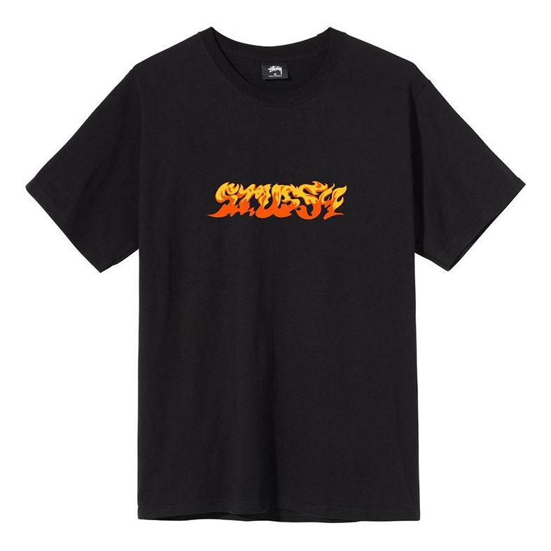 Stussy Flames Tee Printing Round Neck Short Sleeve Unisex Black 1904571