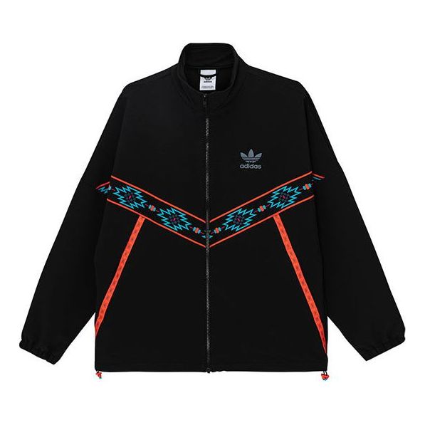 adidas originals Geometry Pattern Casual Sports Stand Collar Jacket Black HB3148
