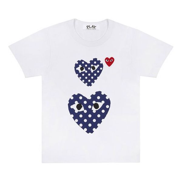 COMME des GARCONS PLAY Blue polka dots Large Small Pattern Short Sleeve White AZT237