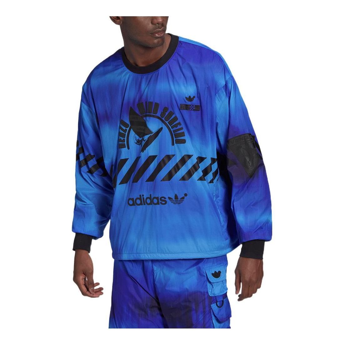 Men's adidas original Logo Pattern Printing Round Neck Pullover Long Sleeves Blue HD4808