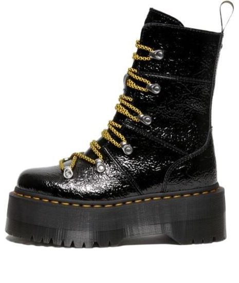 (WMNS) Dr. Martens Ghilana Max Distressed Patent Leather Platform Boots 'Black' 27788001