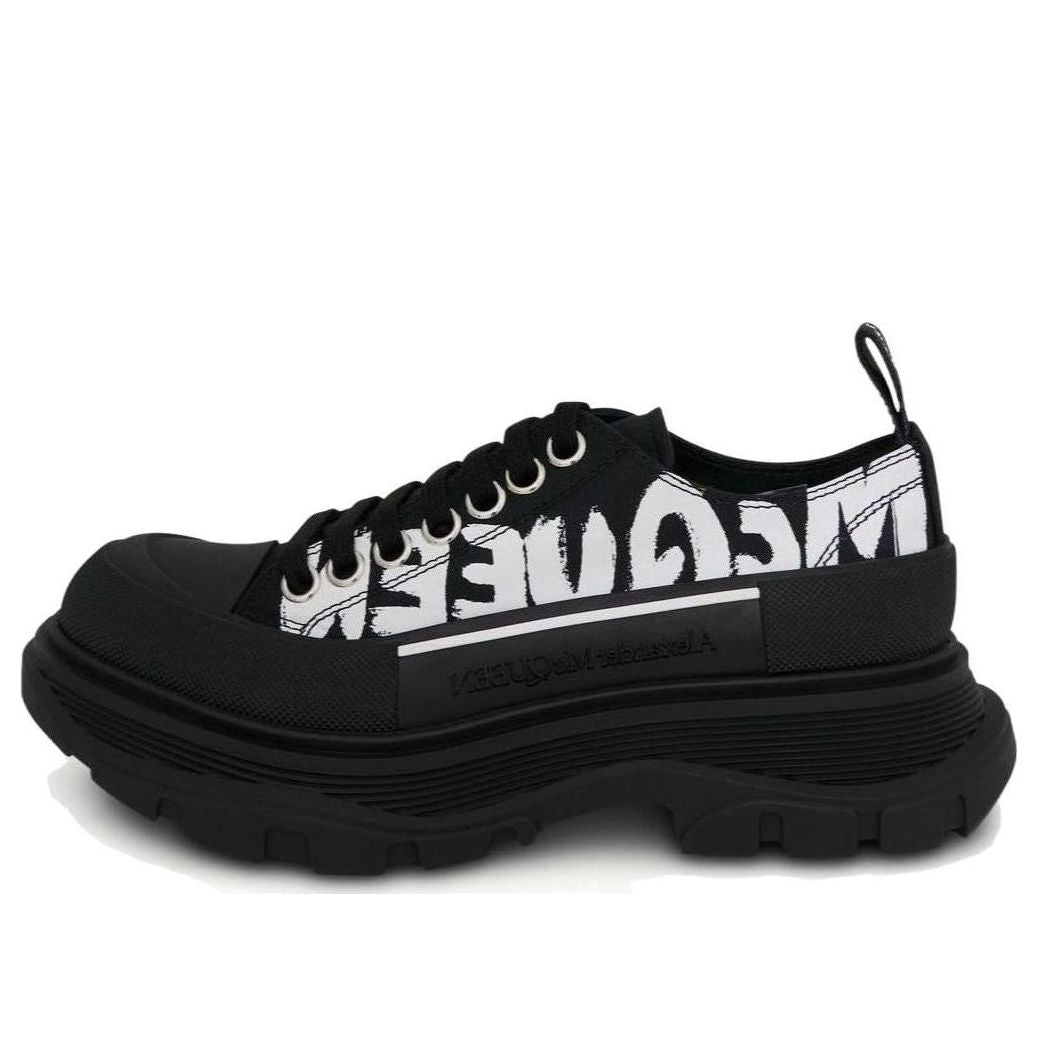(WMNS) Alexander McQueen Tread Slick Low Lace Up Canvas Graffiti 'Black White' 676711W4RQ21006