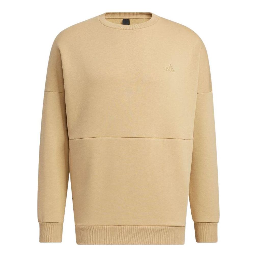 adidas Solid Color Logo Embroidered Casual Round Neck Pullover Unisex Khaki HM2687