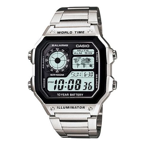 CASIO G Shock Quartz Sports Waterproof Mens Silver Digital AE-1200WHD-1A