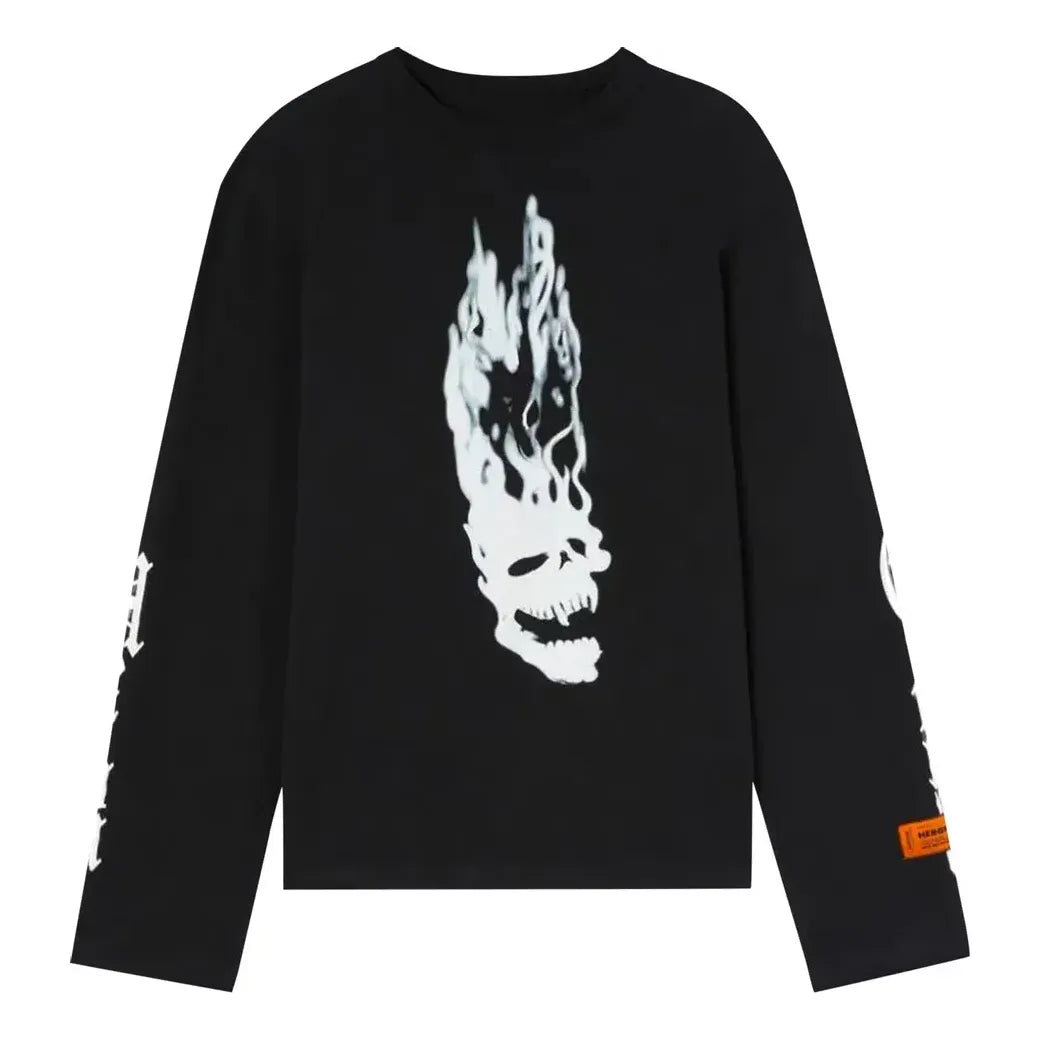 HERON PRESTON Fw22 Flaming Skull Long-Sleeve T-shirt 'Black White' HMAB026F22JER0011001