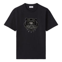 Men's KENZO Tiger Head Embroidered Cotton Loose Version Round Neck Short Sleeve Black T-Shirt FA65TS0654YI-99