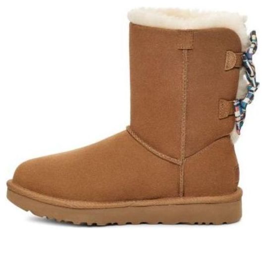 (WMNS) UGG Checkered Bow Snow Boots 'Brown' 1138131-CHE