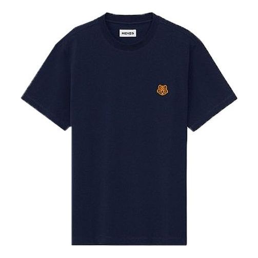 Men's KENZO Small Tiger Head Pattern Cotton Short Sleeve Navy Blue FA65TS0034SJ-76