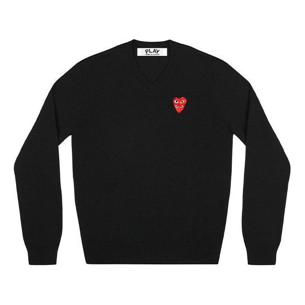 COMME des GARCONS PLAY V-Neck Pullover Red Emblem 'Black' AZ-N074-051-1