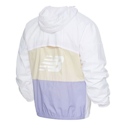 New Balance Logo Printing Colorblock Hooded Jacket Couple Style White 5AC19013-WT