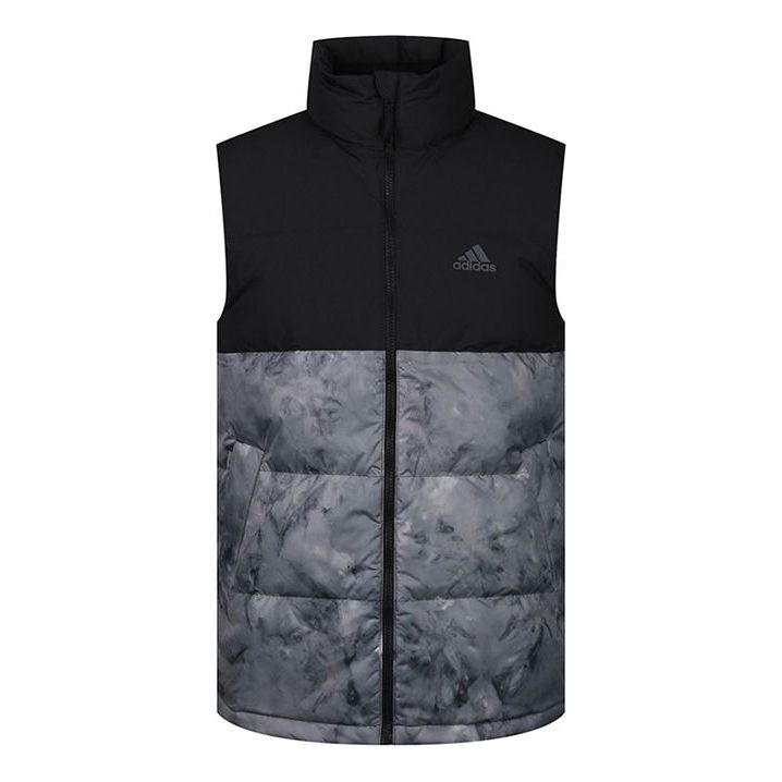 adidas Tiedye Dwn Vest Stay Warm Stand Collar Down Vest Black Gray Colorblock GE9985