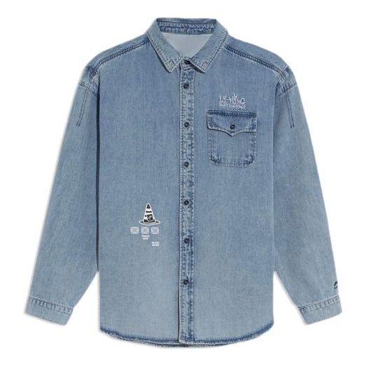 Li-Ning Skateboard Series Logo Embroidered Loose Washed Denim Shirt 'Light Blue' ASHS011-1