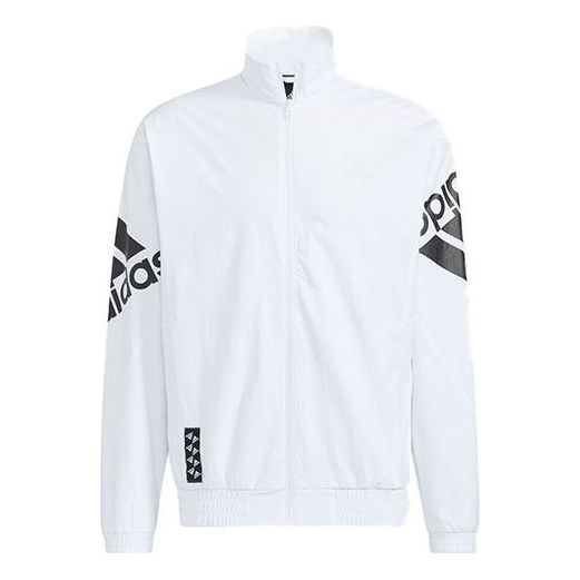 adidas Contrasting Colors Large Logo Zipper Cardigan Stand Collar Long Sleeves Jacket White HE7458