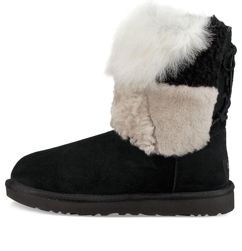 (WMNS) UGG Classic Short Patchwork Fluff Stay Warm Cozy Fleece Lined Black 1098071-BLK