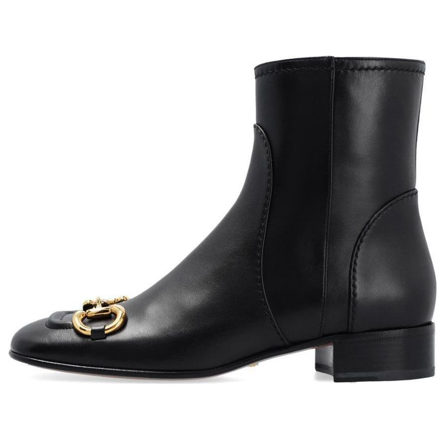 (WMNS) Gucci Horsebit Leather Ankle Boots 'Black' 673666-BKO00-1000
