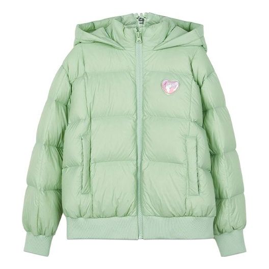 (GS) Skechers Happy Voyage Series Solid Color Casual Hooded Down Jacket 'Green' L423G043-0312