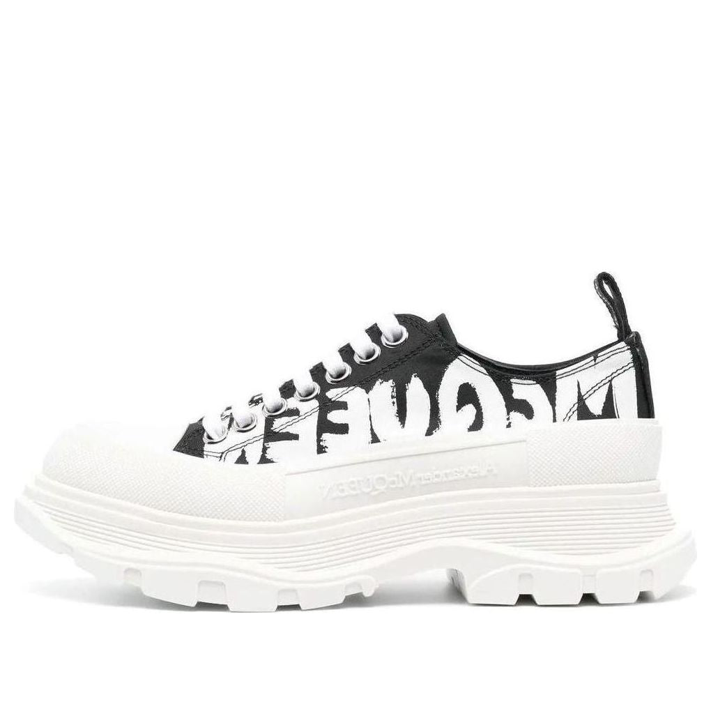 (WMNS) Alexander McQueen Tread Slick Low Lace Up Graffiti Shoes 'White Black' 708753W4RQ21041