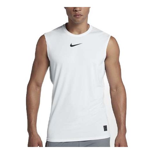 Men's Nike Pro Fitted Solid Color Logo Printing Sleeveless White Vest 838088-100
