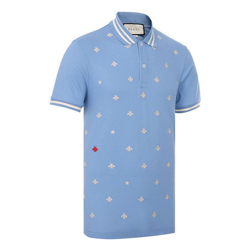 Gucci MENS Bee And Star Embroidered Short Sleeve Polo Shirt Blue 431039-X5B55-4721