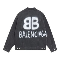 Balenciaga BB Sprayed Denim Jacket Large Fit 'Dark Grey White' 678354TIWA21440