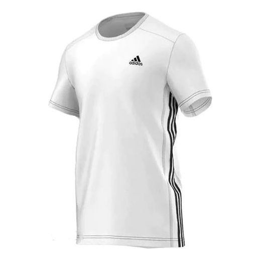 Men's adidas Logo Printing Side Stripe Round Neck Pullover Short Sleeve White T-Shirt S17945