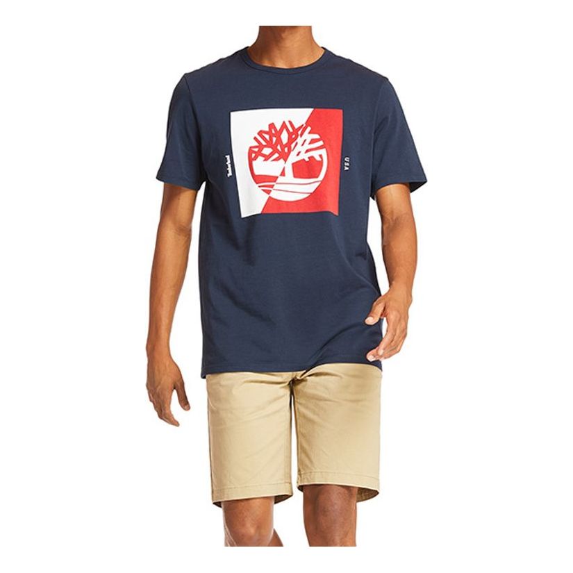 Men's Timberland Round Neck Printing Short Sleeve Blue A2B6A433