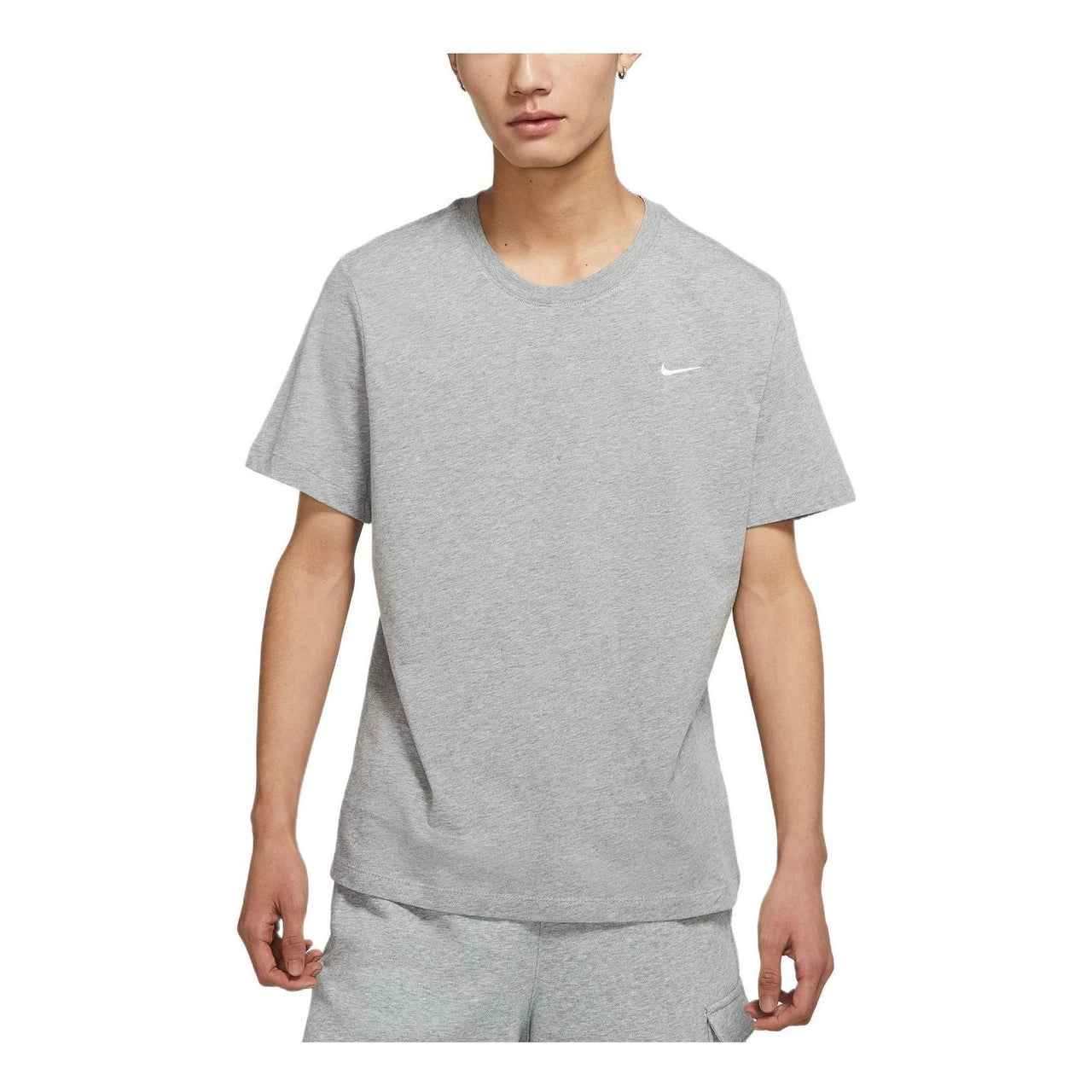 Nike Sportswear Solid Color Embroidered Logo Micro Mark Round Neck Casual Short Sleeve Gray BV0508-063