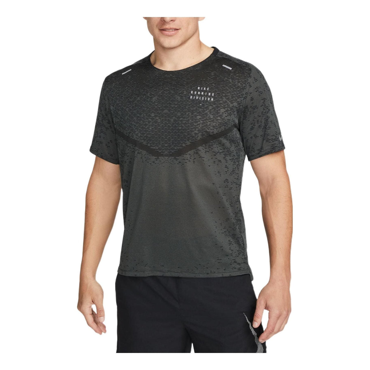 Men's Nike Reflective Printing Solid Color Short Sleeve Running Black T-Shirt DM4766-010