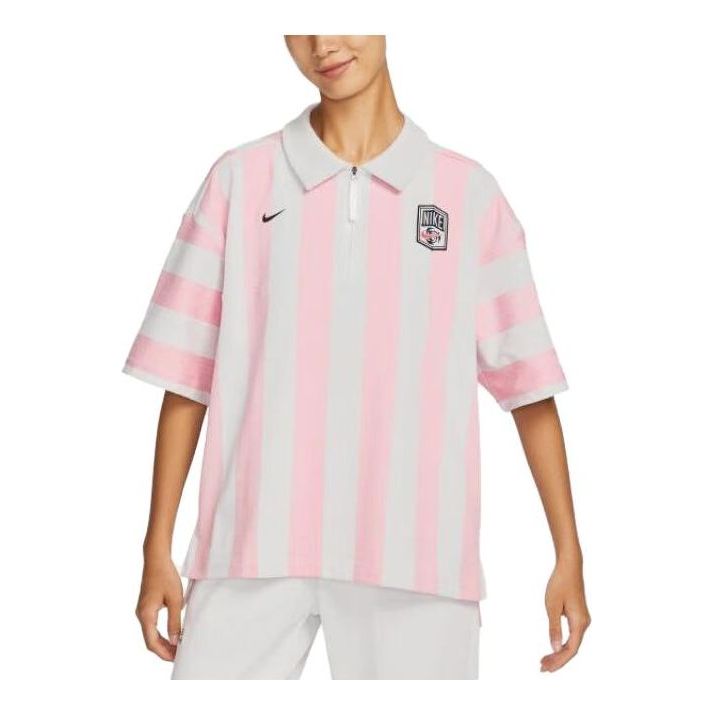 (WMNS) Nike SportWear Turn-down Collar Short-Sleeve T-Shirt 'Pink White' FQ0701-122