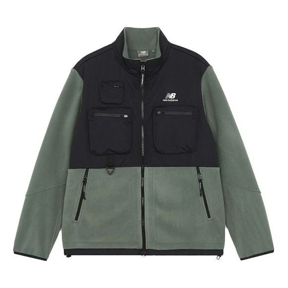 New Balance Colorblock logo Sports Stand Collar Polar Fleece Jacket Black Green 6DB42133-KH