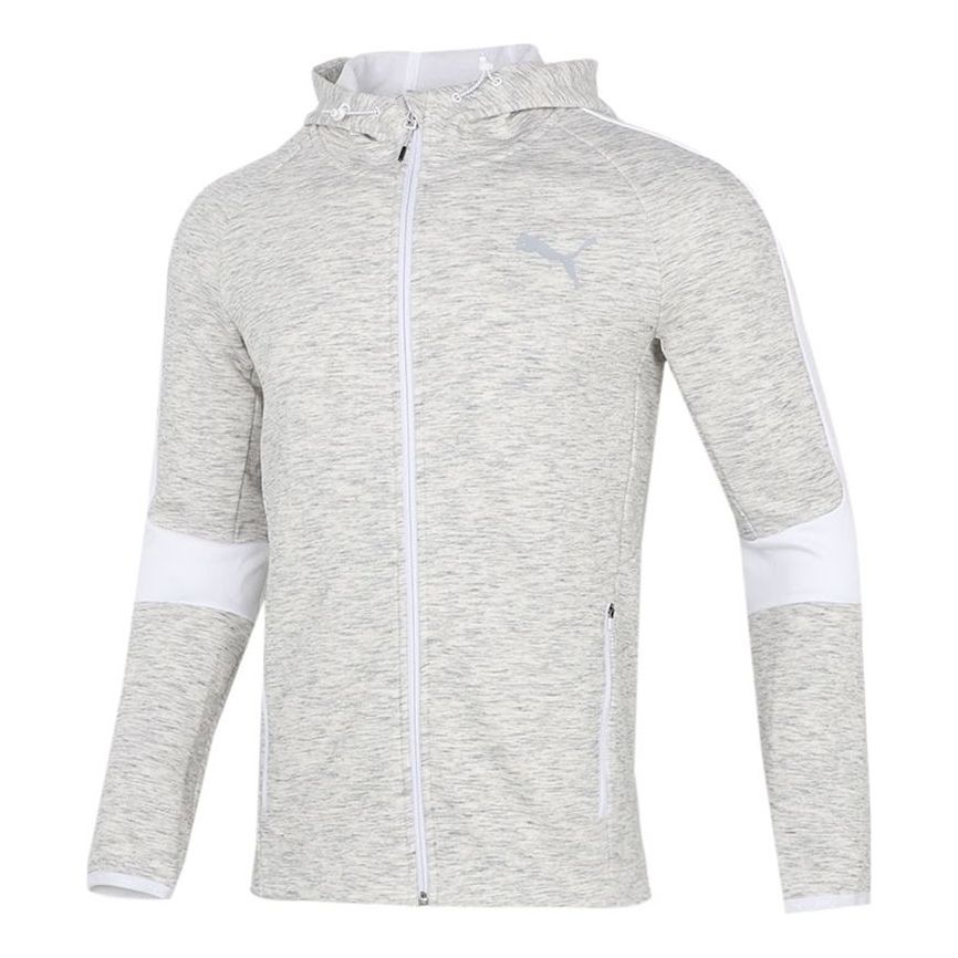 PUMA Running Sports Training Knit hooded Logo Jacket light grey 846341-02