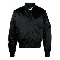 Off-White SS21 Logo Pattern Zipper aviator Jacket Loose Fit Black OMEH032S21FAB0011010
