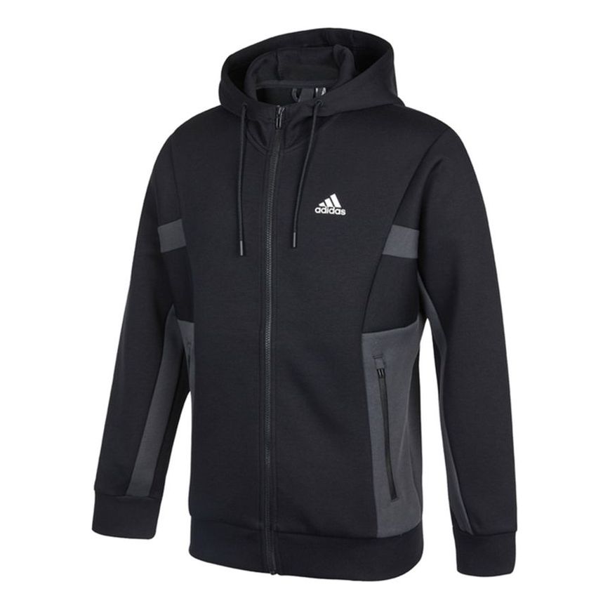 adidas St Kn Spcr Jkt Contrasting Colors Pocket Knit Sports hooded Logo Jacket Black H39239