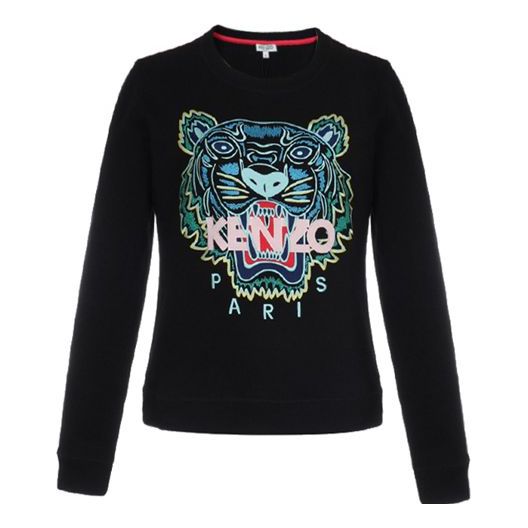 KENZO Tiger Head Embroidery Pattern Cotton Round Collar Long Sleeve Female Black FA5-2SW705-4XA-99