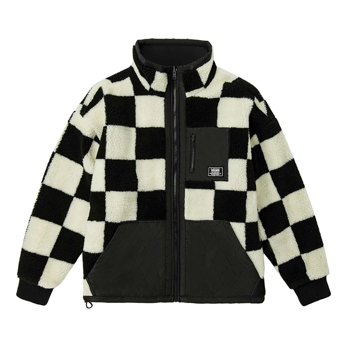 Vans Reversible lamb's wool Stand Collar logo Jacket Couple Style Black White Grid VN0A5F6U7DR