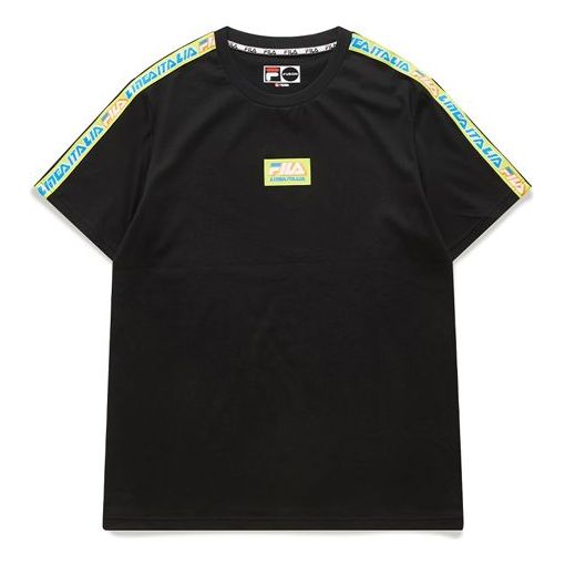 FILA FUSION Chest Multi-Color Logo Alphabet Shoulder Short Sleeve Black T11M026104F-BK