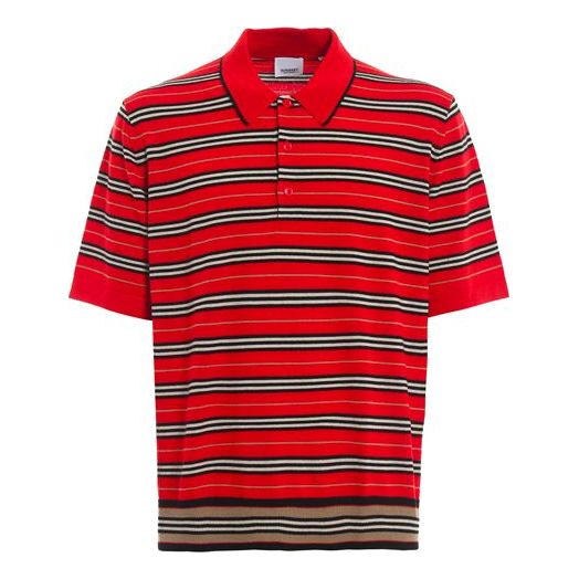 Burberry FW21 Stripe Wool Knit Polo Male Red 80092231