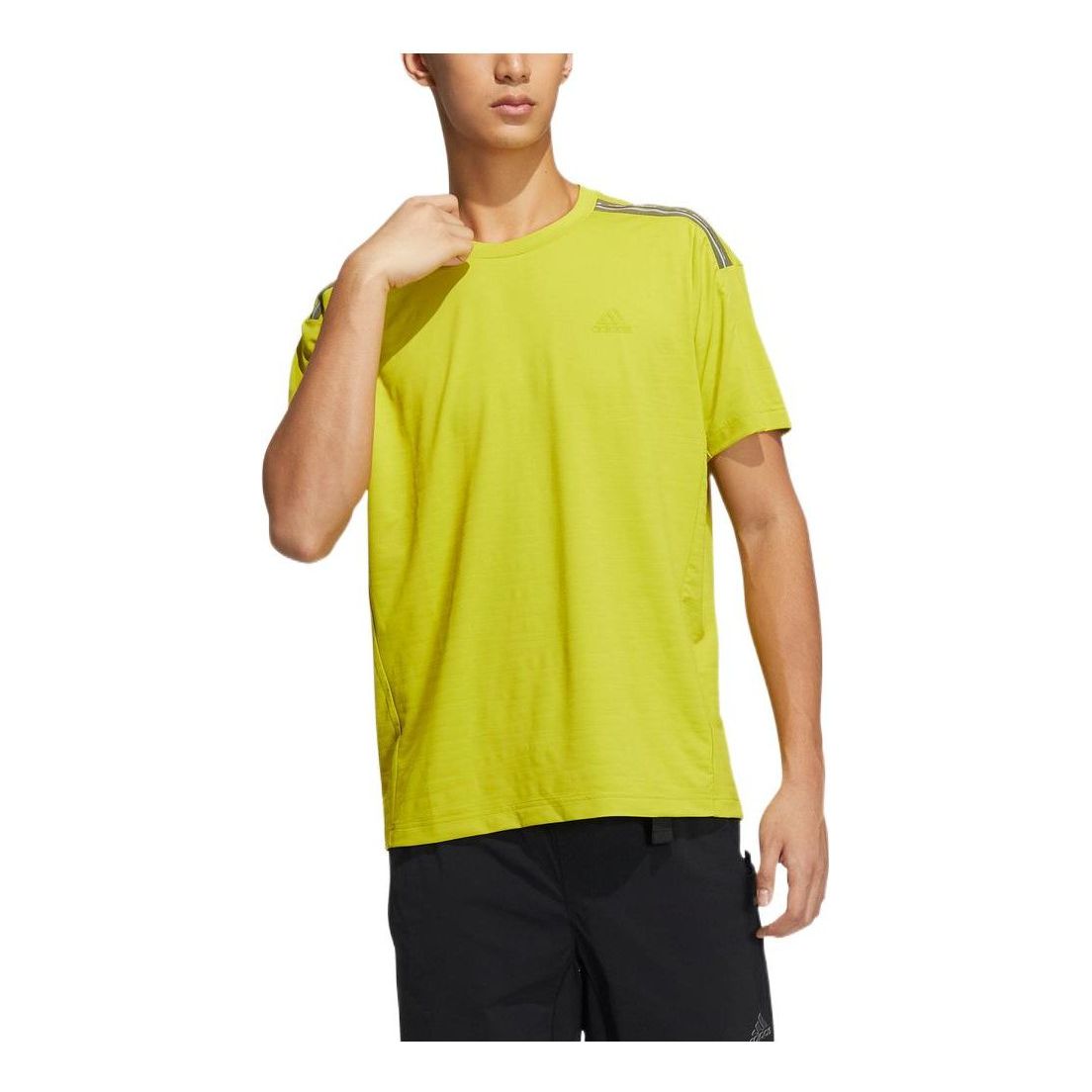 Men's adidas Solid Color Logo Round Neck Pullover Short Sleeve Black T-Shirt HE9941