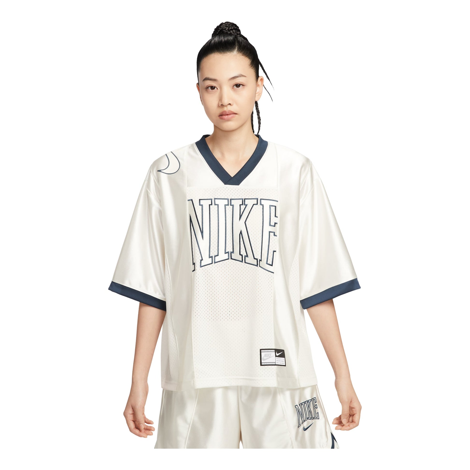 (WMNS) Nike Sportswear Street Oversized Graphic Jersey Top Asia Sizing 'Sail Armoury Navy' HJ0281-133