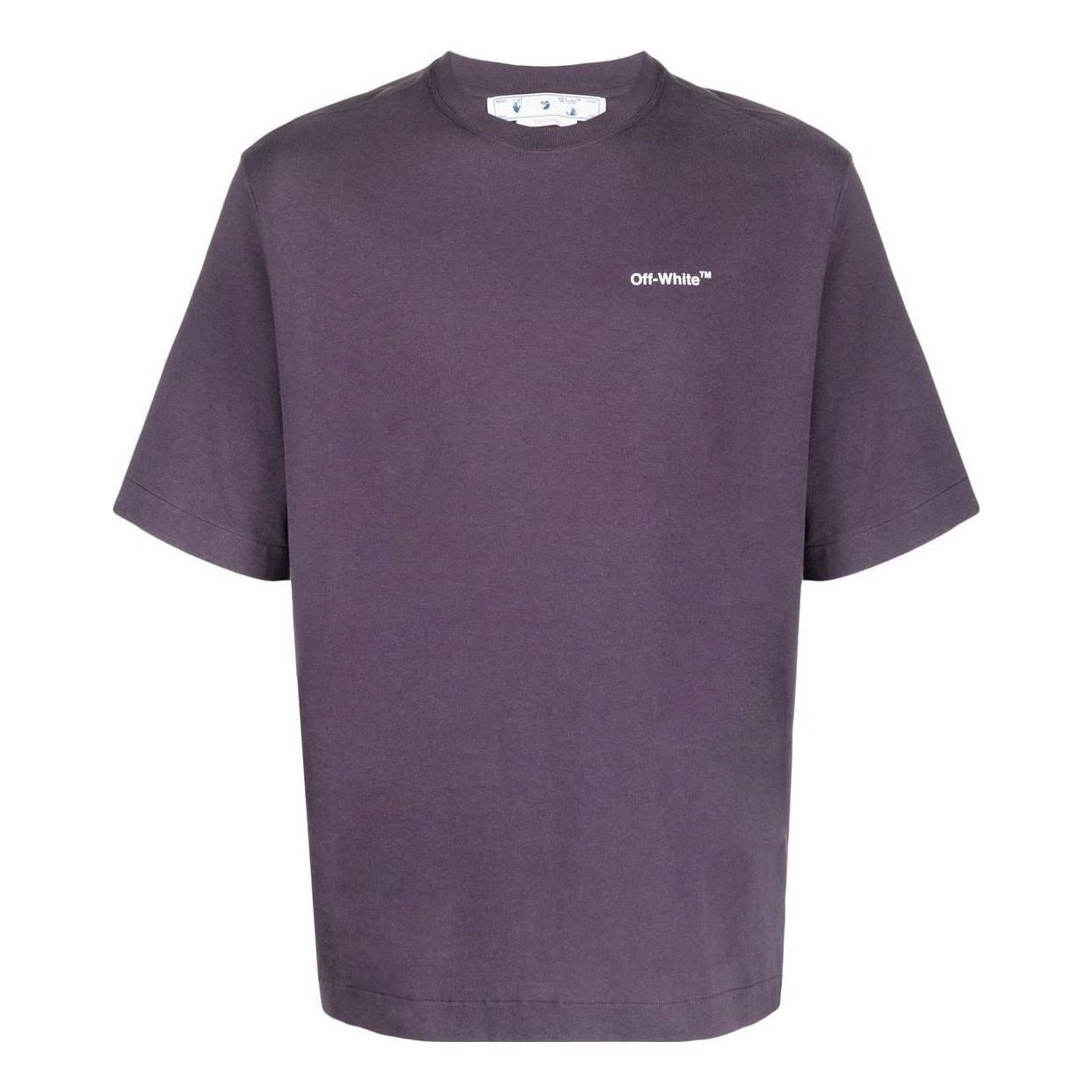 Men's Off-White Chest Logo Back Carravagio Printing Round Neck Short Sleeve Purple T-Shirt OMAA119F22JER0013501
