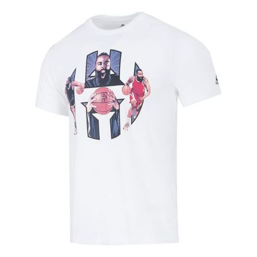 Men's adidas Harden Logo James Harden Character Printing Running Training Sports Short Sleeve White T-Shirt HS4326